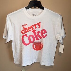 NWT Mighty Fine Women's White Cherry Coke Crop Tee